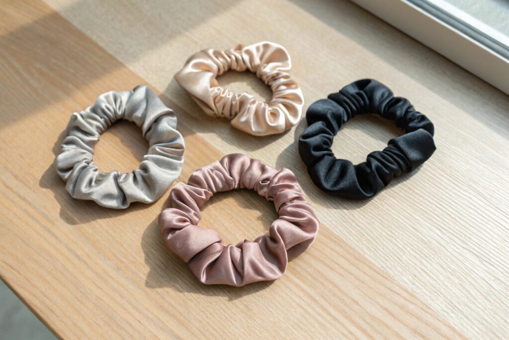 Silky hair scrunchies in four colors