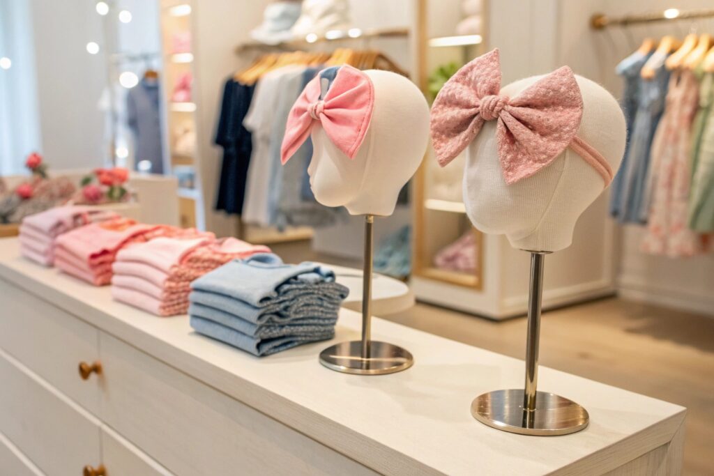 Headbands and kidswear on retail display