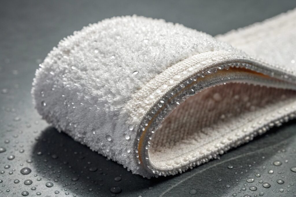 Water-resistant white headband close-up
