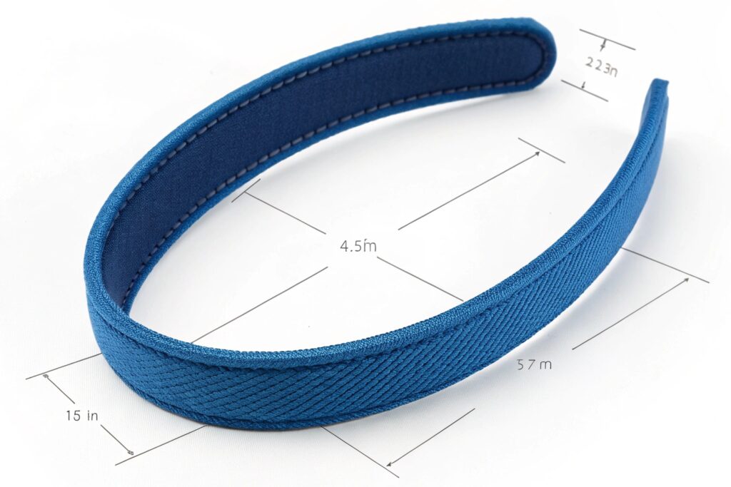 Blue headband with measurement diagram